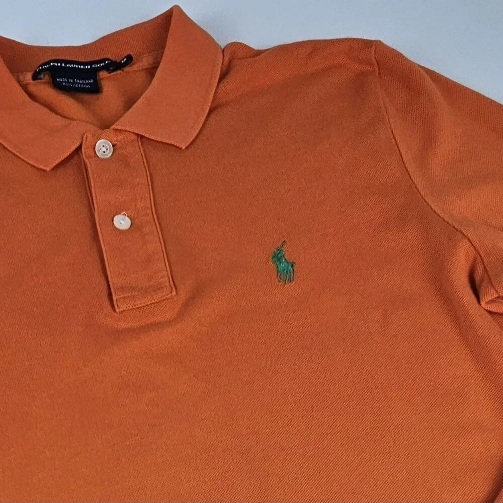 Ralph Lauren Golf Mens M Orange Long Sleeve Polo Shirt Old Marsh Golf Club Logo